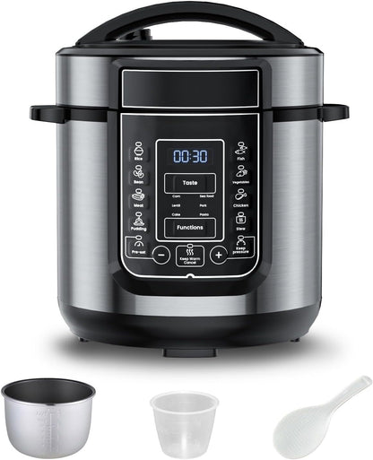 6 Qt Electric Pressure Cooker 9-In-1, 14 Presets Instant Multi-Function Pot, Slow Cooker, Rice Cooker, Cake Maker, Non-Stick, Stainless Steel1