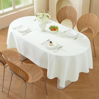 Classic White Oval Tablecloth for Party Restaurant and Home 60 X 84 Inch1