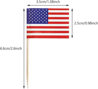 100 Pack USA American Flag US Toothpick Flags, Cocktail Picks Mini Stick Cupcake Toppers Country Picks Party Decoration Celebration Cocktail Food Bar Cake Flags (American)2