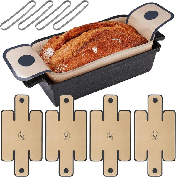Silicone Bread Sling, Nonstick Reusable Loaf Pan Liner, Brown | Eco-Friendly Fits 9X5, 9.5X5, 10X5 Inch Bakeware, Dishwasher Safe, Clever Folded Corners Prevent Batter Leakage9