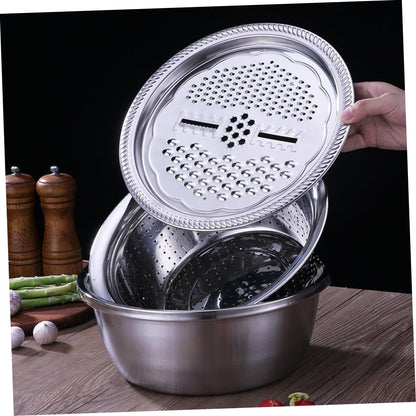 3Pcs Stainless Steel Vegetable Slicer Peeler Set Grater Basin Slicing Patterns Easy to Clean4