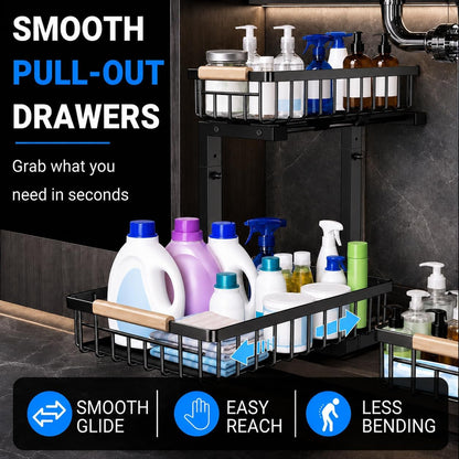 Under Sink Organizer 2 Pack, Double Slide Out Metal Shelf, Black6