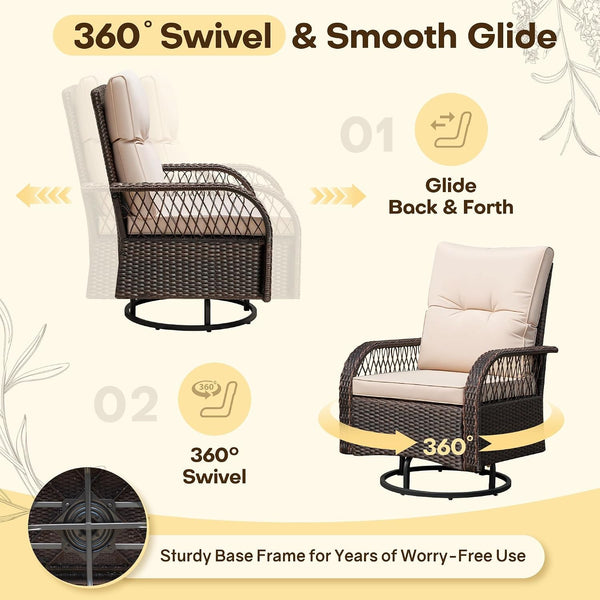 Patio Furniture Set Outdoor 3 Pieces Wicker Swivel Rocking Chairs3