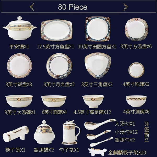 Elegant 80-Piece European-Style Bone China Dinnerware Set for 10 – Embossed Gold Pattern Plates, Bowls & Service Pieces – Perfect for Formal Dinners & Parties7