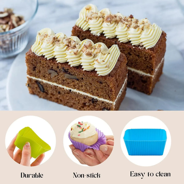 12 Pack Reusable Baking Silicone Molds, Rectangular Cupcake Liners, Silicone Baking Cups Multicolor, Easy Clean, Heat Resistant, All Occasions3