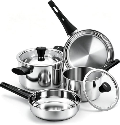 6-Piece Stainless Steel Pots and Pans Set, Kitchen Cookware Set with Stay-Cool Handles Compatible with Gas, Electric & Induction, Dishwasher Safe, Non-Toxic & Durable for Everyday Cooking1