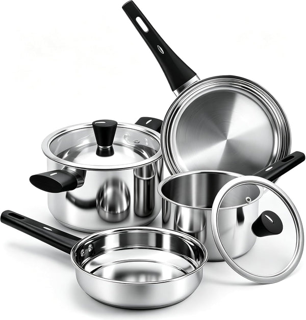 6-Piece Stainless Steel Pots and Pans Set, Kitchen Cookware Set with Stay-Cool Handles Compatible with Gas, Electric & Induction, Dishwasher Safe, Non-Toxic & Durable for Everyday Cooking1