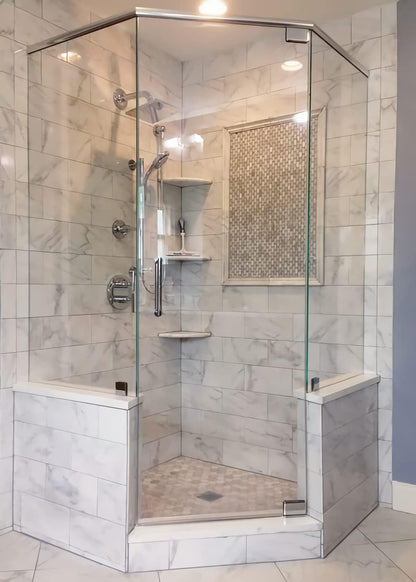 2 Pcs Marble Shower Corner Shelf for Bathroom, 9 Inch X 9Inch Gray Veins and Soft White Marble Corner Shelves for Bath Wall Mounted Both Side Polished2