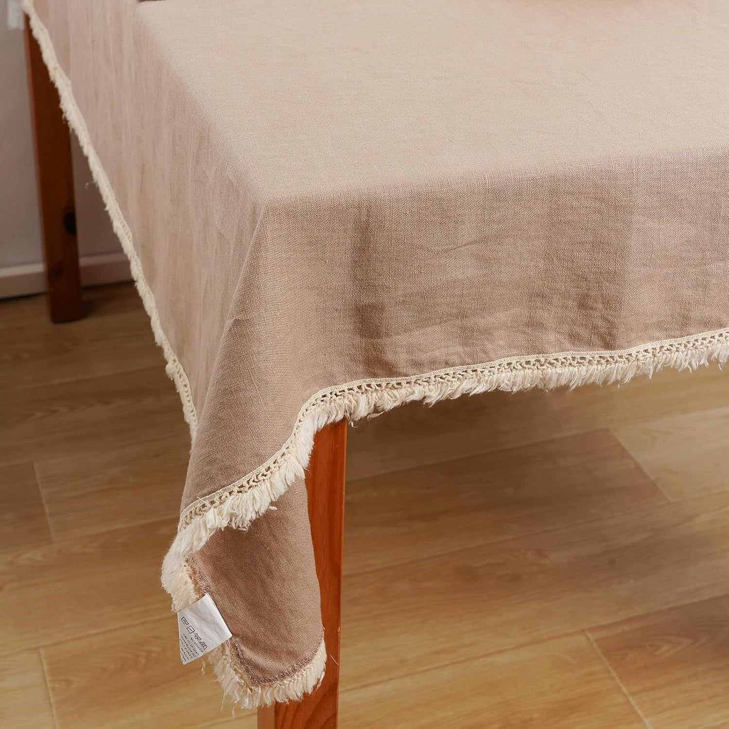 100-pure-linen-tablecloth-with-tassel-boho-farmhouse-decor-natural-table-cloth-for-rectangle-squaretables-for-party-picnic-kitchen-and-dining-room-khaki-53-x-53-inches