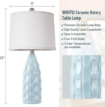 24" Ceramic Table Lamps Set of 2, Modern Nightstand Light, Blue8