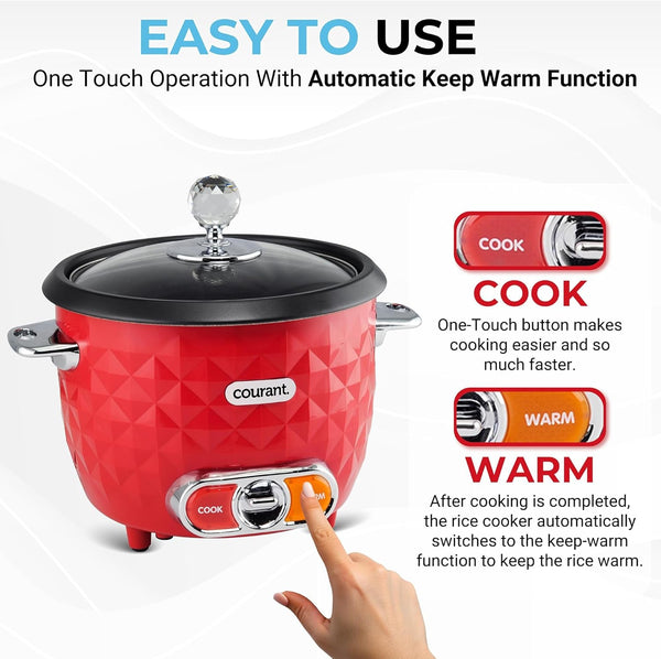 Rice Cooker 10-Cup (Cooked) Steaming Basket One-Touch Operation, Automatic Keep Warm Function, Red4