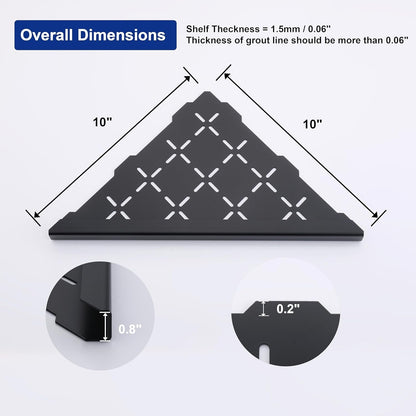 10" Corner Shower Shelf, 2-Pack Shower Shelves SUS304 Stainless Steel Bathroom Shelves for Tile Walls, Recessed Corner Shelf Organizer Rack, No Drilling (Matte Black)2