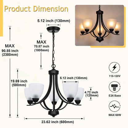 5 Light Shaded Contemporary Chandeliers with Alabaster Glass Black Rustic Light Fixtures Ceiling Hanging Mid Century Modern Pendant Lighting for Dining Room Foyer Bedroom Living Room3