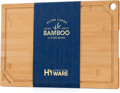 Extra Large 18" X 12" Bamboo Cutting Board for Kitchen, Heavy Duty Wood Cutting Board with Juice Groove, 100% Organic Bamboo, Pre Oiled1