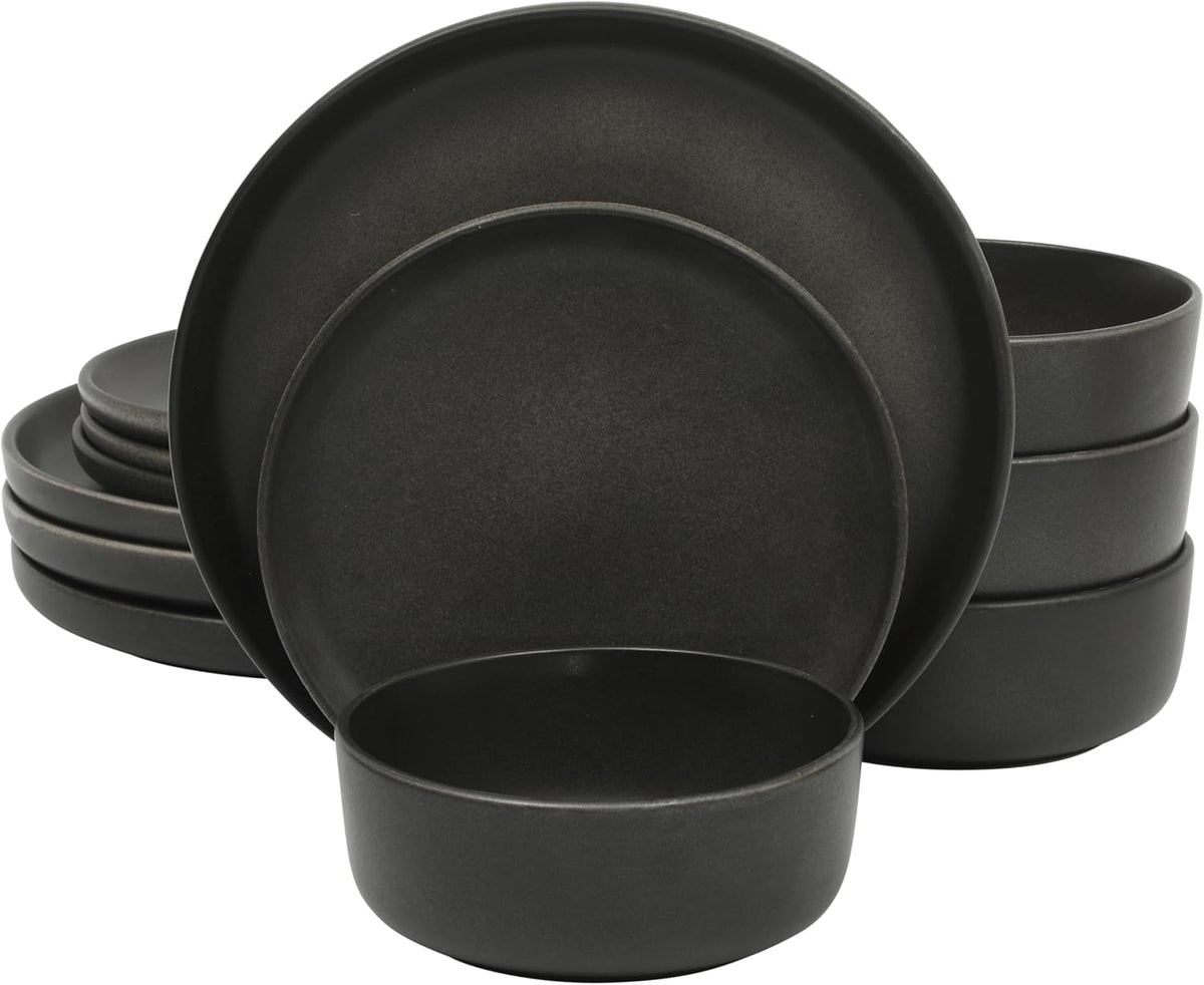 pasco-12-piece-service-for-4-plates-and-bowls-reactive-glaze-dishes-stoneware-ceramic-dinnerware-set-black