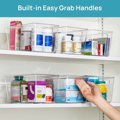 6 Pack Clear Storage Bins, Pantry Cabinet Organizer Bins, Medium6