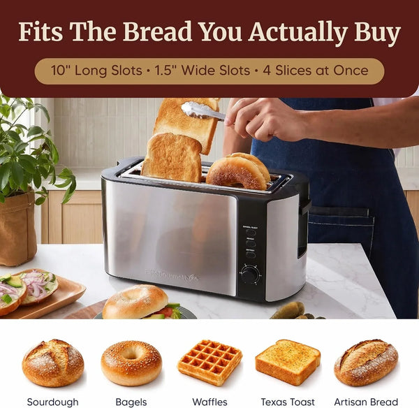 ECT-3100 4-Slice Long Slot Toaster, Stainless Steel | Extra-Wide Slots Fit Bagels, Sourdough & Texas Toast, 6 Browning Settings, Reheat, Defrost & Cancel, Built-In Warming Rack3