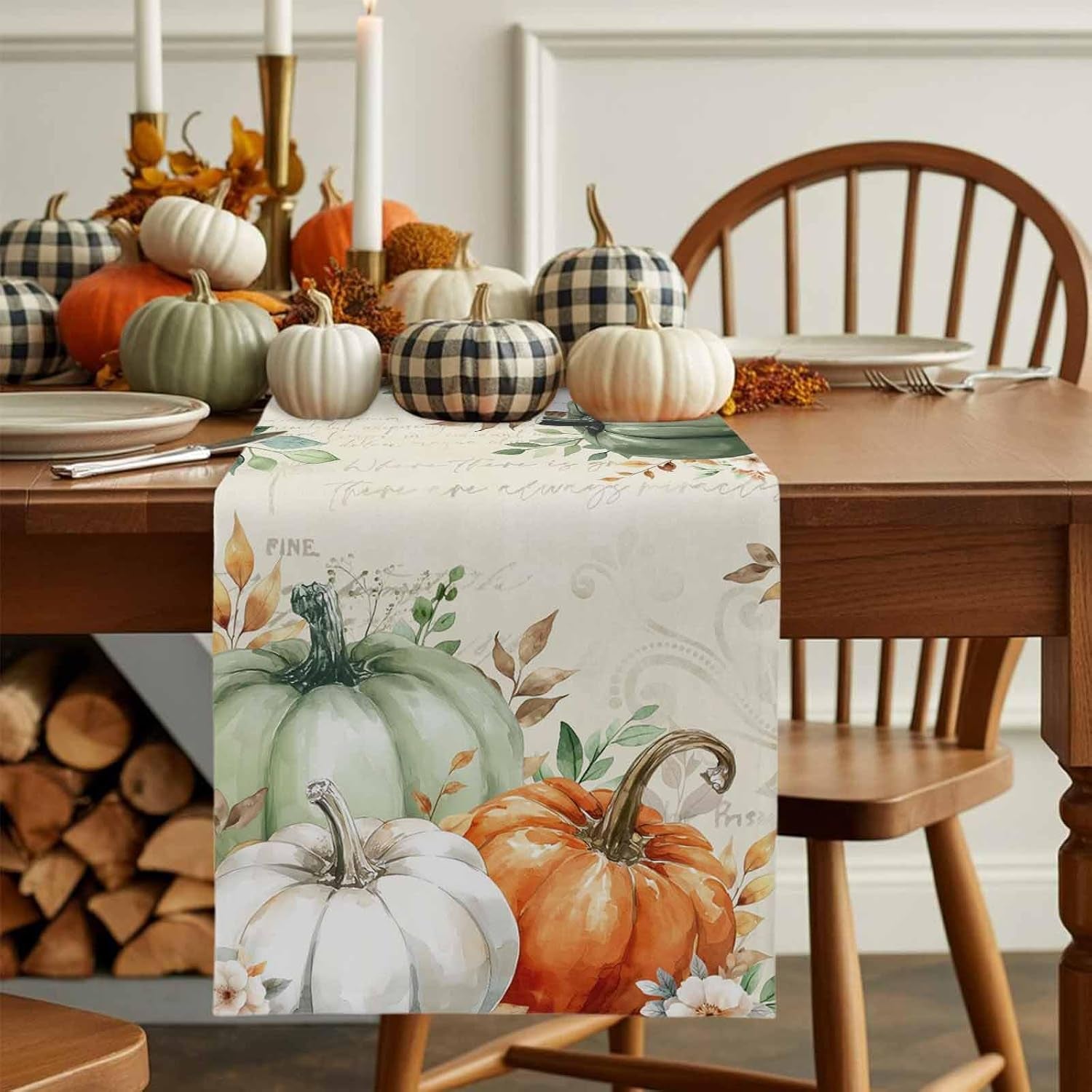 fall-table-runner-13x90-inches-long-thanksgiving-sage-green-pumpkin-runner-for-table-floral-autumn-eucalyptus-leaves-table-runners-cotton-linen-dresser-scarf-for-kitchen-coffee-dining-holiday-party