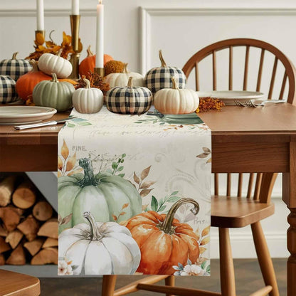 Fall Table Runner 13X90 Inches Long Thanksgiving Sage Green Pumpkin Runner for Table Floral Autumn Eucalyptus Leaves Table Runners Cotton Linen Dresser Scarf for Kitchen Coffee Dining Holiday Party9
