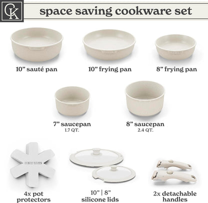 Cookware Set with Removable Handle, Oven & RV Safe Pots and Pans Set, Cream, Original3