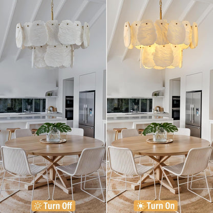 23" Alabaster round Chandelier, 2-Tiers Natural Brass Alabaster Chandeliers, Luxury Modern White Marble Chandeliers for Living Room, Dining Room, Bedroom, Foyer, Entryway, Bathroom, Kitchen4