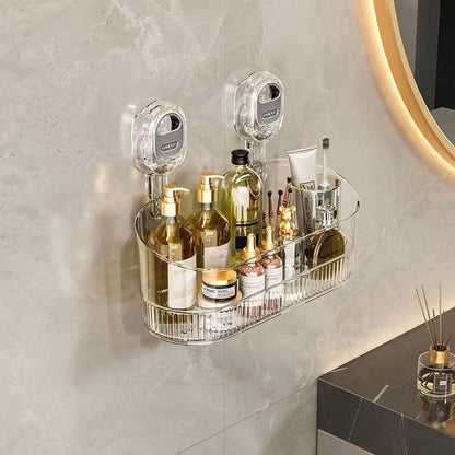 Wall Mount Suction Shower Caddy Bathroom Storage Shelf Clear 1PC3