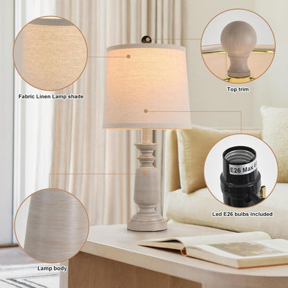 Lamps Set of 2 Modern Farmhouse Table Lamp Bedside Reading Lights Living Room End Lamps Bedroom Night Light,High 22.5 Inch,With Fabric Lamp Shade (Light Wood Grain, High 22.5 Inches)3