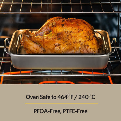 Roasting Pan Nonstick 11X15 - Heavy Duty Metal Bakeware Dish with Rack - Large Oven Roaster Tray for Baking Turkey, Chicken, and Veggies2