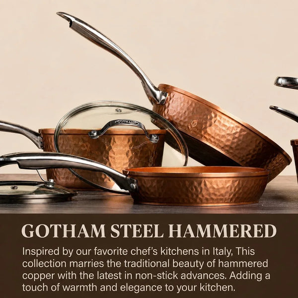 Hammered Copper 14 Inch Non Stick Frying Pan with Lid, Nonstick Frying Pan with Ceramic Coating and Induction Plate for Even Heating, Oven / Dishwasher Safe, 100% Healthy & Non Toxic | Extra Large Skillet, Induction Compatible, PFOA/PFOS/PTFE Free Ceramic Coating, Stay-Cool Handle, Oven & Dishwasher Safe2