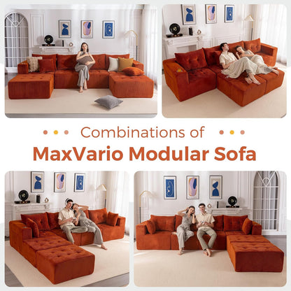 Boneless Couch, 129.5-Inch U-Shaped Cloud Couch, 2 Ottomans3