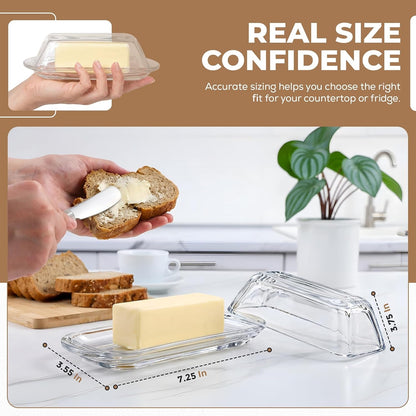 Clear Glass Butter Dish with Lid for Countertop & Refrigerator | Crystal Covered Butter Tray Storage Container Holder for Counter & Fridge - Butter Dish with Lid7
