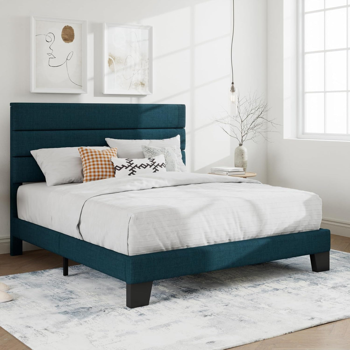 queen-platform-bed-frame-with-upholstered-fabric-headboard-blue