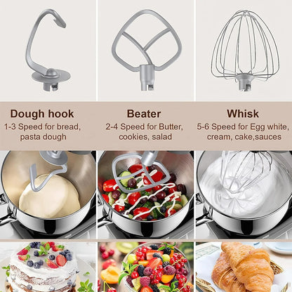 Electric Stand Mixer with LED Display & Timer 6.5QT Bowl Stainless Steel, 1350W 6-Speeds Kitchen Stand up Mixer for Baking Cakes Cookie Bread Salad Food with Egg Whisk, Dough Hook, Beater4