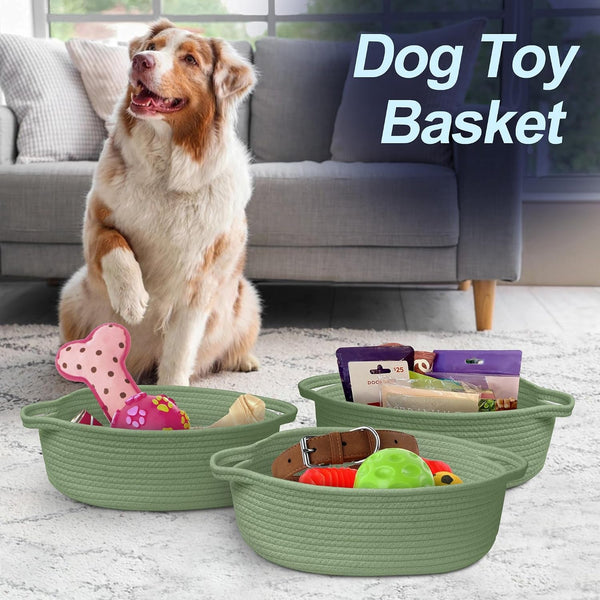 Green Woven Basket, 13" X 9" X 5" Baskets for Gifts Empty, Cute Cotton Rope Cat Dog Toy Bin Box, Small Woven Bin for Organizing, Green Room Decor, Nursery Baby Cloth Diaper Storage Organizer6