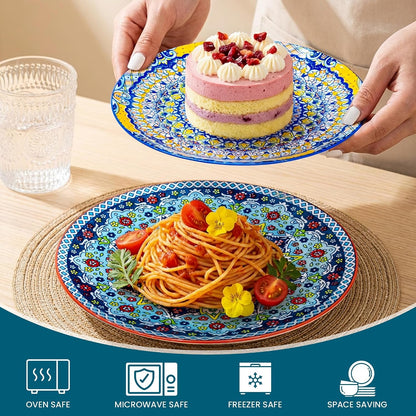 12 Pieces Dinnerware Sets, Ceramic Plates and Bowls Set, Microwave and Dishwasher Safe, Scratch Resistant, Bohemian Style Dishware Set, Service for 47