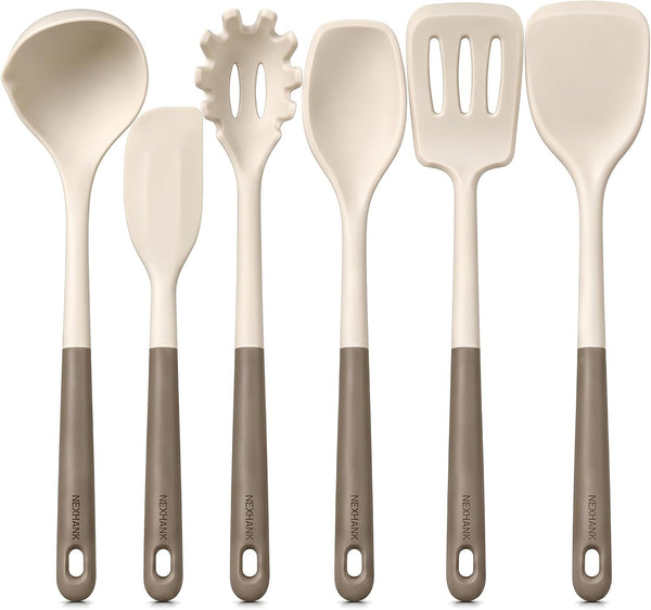 Premium Silicone Kitchen Utensils Set, 6-Piece, Cream White & Mocha1