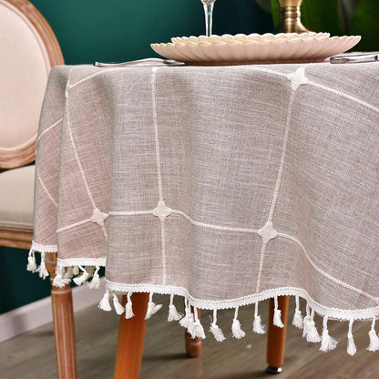 Plaid round Tablecloth 36 Inch Cotton Linen round Table Cloth Heavy Weight Coffee Table Cover for Farmhouse Kitchen Dining Restaurant Home Tabletop Decor5