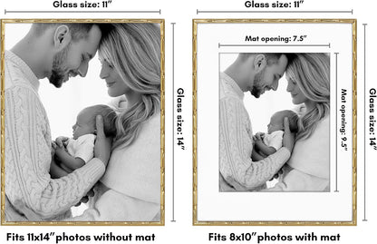11X14 Bamboo Picture Frame - Matted to 8X10 - Metal - Gold2