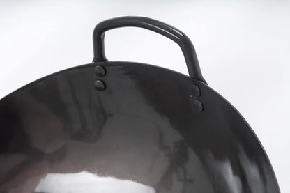 Black13 Flat Pre-Seasoned Hammered Carbon Steel Wok with Wooden and Steel Helper Handle (13 Inch, Flat Bottom)7