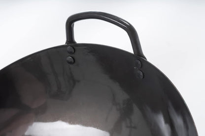 Black13 Pre-Seasoned Hand Hammered Carbon Steel Pow Wok with Wooden and Steel Helper Handle (13 Inch, round Bottom)7