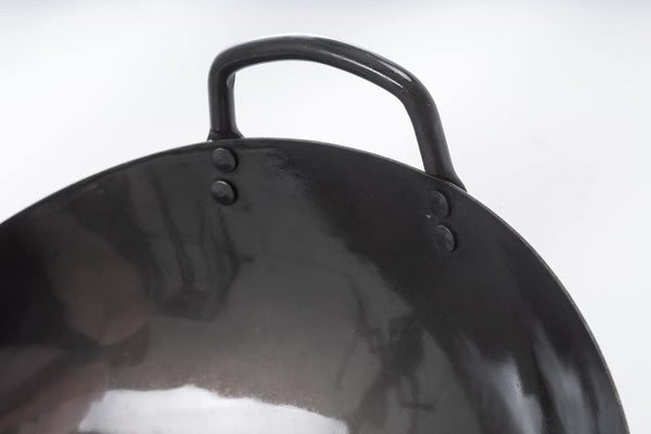 Black13 Pre-Seasoned Hand Hammered Carbon Steel Pow Wok with Wooden and Steel Helper Handle (13 Inch, round Bottom)7