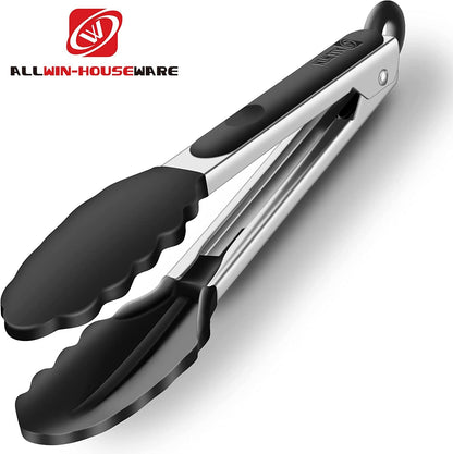 2 Pack Silicone Kitchen Tongs, 9 & 12 Inch, Stainless Steel, Black6
