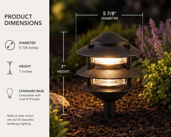 Hardwired 120V Outdoor Pagoda Path Light, Black2
