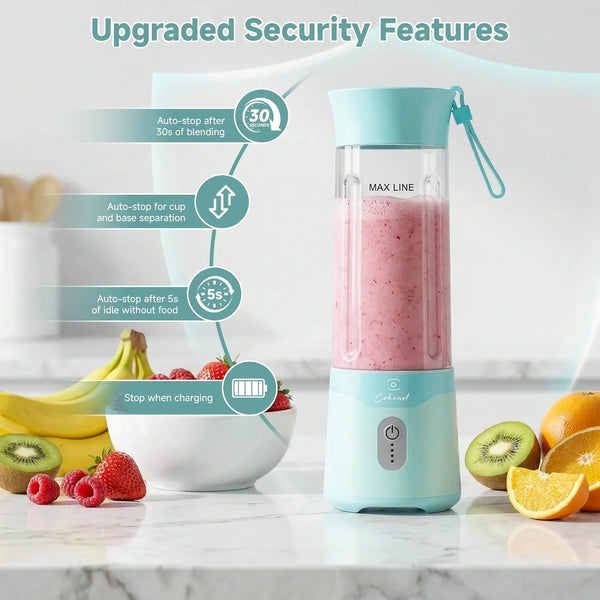 Portable Blender, 18Oz Small Smoothie Blender with Extra Lid, Green | USB C Rechargeable, 6 Blades Personal Blender for Shakes, Protein, on the Go Cups, Small Blender for Travel Home, Gym, Office4