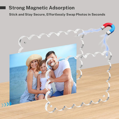Acrylic Picture Frames 5X7 Acrylic Frame, 3 Pack Scalloped Magnetic 5X7 Picture Frame, Double Sided Clear 5 X 7 Photo Frame, Frameless Freestanding 5 X 7 Picture Frames Gift for Desktop Display6
