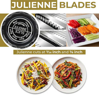 Gramercy Mandoline Slicer for Kitchen with 12 Slice Settings, Black Edition | Slice from Paper-Thin to Thick-Cut with Stainless Steel Frame and Rotating Blade, Non-Slip Base, Gloves and Guard Included4
