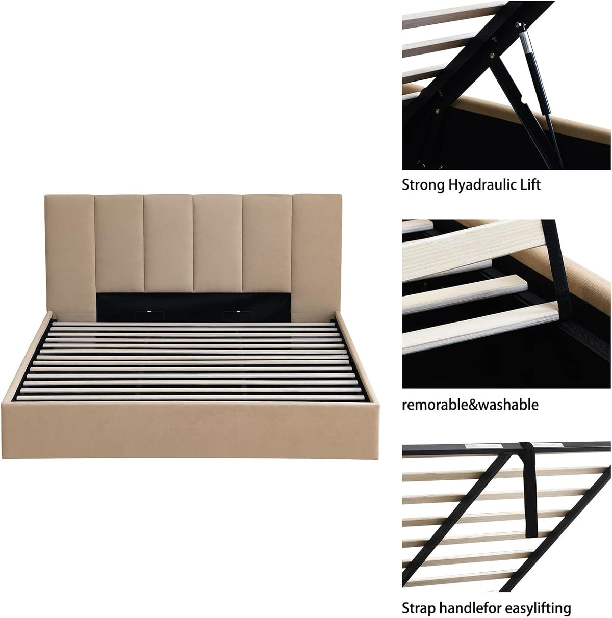 king-size-upholstered-lift-up-storage-bed-beige-linen-look-fabric-bed-frame-with-vertical-panel-headboard-hydraulic-lift-storage-wooden-slat-support-no-box-spring-needed