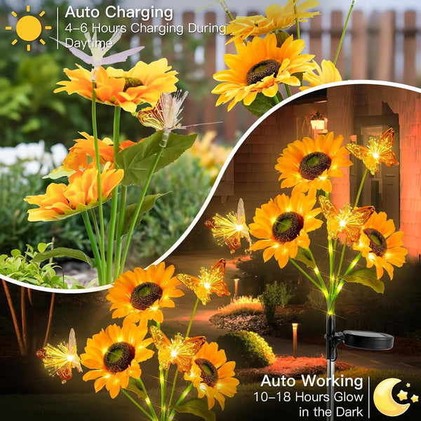 Sunflower Solar Lights, Butterfly Solar Lights,Garden Lights 2 Pack5