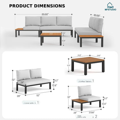 6-Seat Metal Patio Sofa Sectional Set with Gray Cushions9