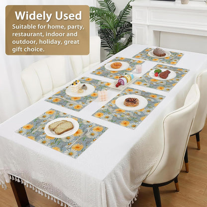 Daisy Placemats Set of 6 Linen Washable, Heat-Resistant 12X18 Inchyellow and White Flowers Plantstable Place Mats for Kitchen Dining for Home Party Holidays6